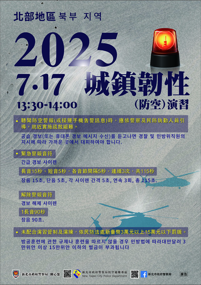 新北市「2025城鎮韌性(防空)演習」宣導文宣圖片